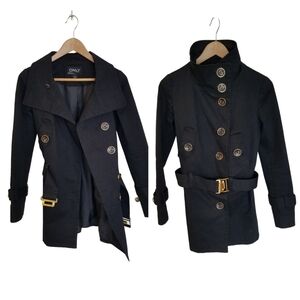 Only Women's Jacket Coat Trench  Belted Buttons  Size 36S Black Lightweight
